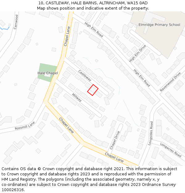 10, CASTLEWAY, HALE BARNS, ALTRINCHAM, WA15 0AD: Location map and indicative extent of plot