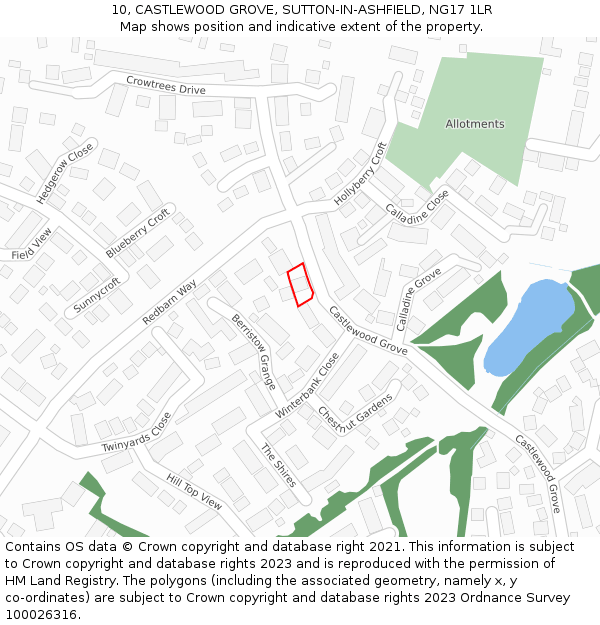 10, CASTLEWOOD GROVE, SUTTON-IN-ASHFIELD, NG17 1LR: Location map and indicative extent of plot