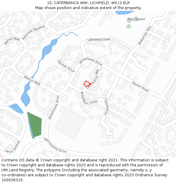 10, CATERBANCK WAY, LICHFIELD, WS13 6LR: Location map and indicative extent of plot