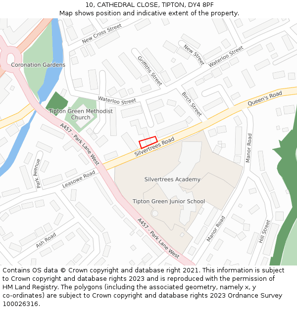 10, CATHEDRAL CLOSE, TIPTON, DY4 8PF: Location map and indicative extent of plot