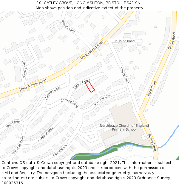 10, CATLEY GROVE, LONG ASHTON, BRISTOL, BS41 9NH: Location map and indicative extent of plot