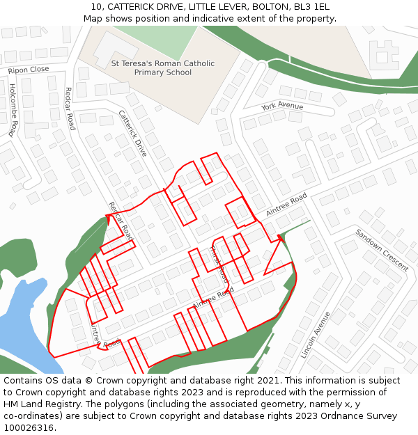 10, CATTERICK DRIVE, LITTLE LEVER, BOLTON, BL3 1EL: Location map and indicative extent of plot