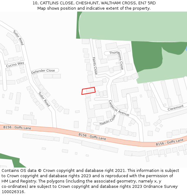 10, CATTLINS CLOSE, CHESHUNT, WALTHAM CROSS, EN7 5RD: Location map and indicative extent of plot