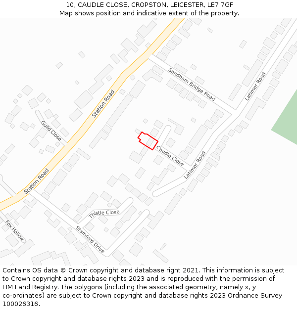 10, CAUDLE CLOSE, CROPSTON, LEICESTER, LE7 7GF: Location map and indicative extent of plot
