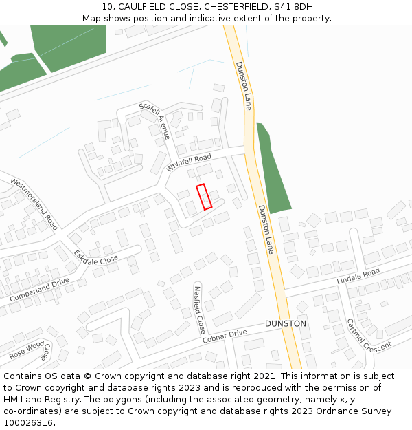 10, CAULFIELD CLOSE, CHESTERFIELD, S41 8DH: Location map and indicative extent of plot