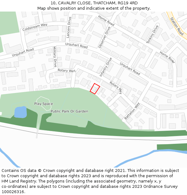 10, CAVALRY CLOSE, THATCHAM, RG19 4RD: Location map and indicative extent of plot