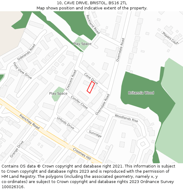 10, CAVE DRIVE, BRISTOL, BS16 2TL: Location map and indicative extent of plot