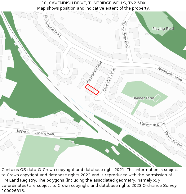 10, CAVENDISH DRIVE, TUNBRIDGE WELLS, TN2 5DX: Location map and indicative extent of plot