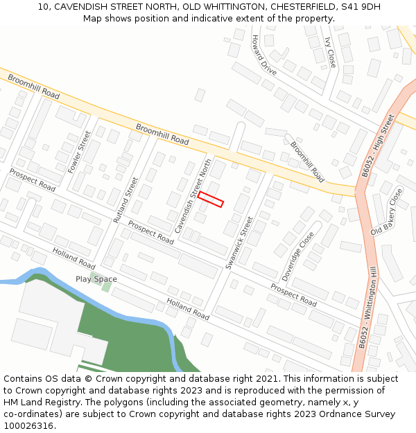 10, CAVENDISH STREET NORTH, OLD WHITTINGTON, CHESTERFIELD, S41 9DH: Location map and indicative extent of plot