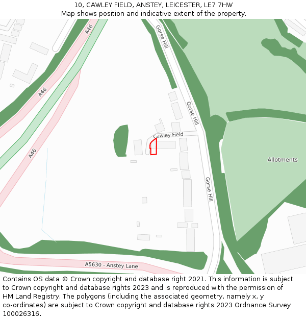 10, CAWLEY FIELD, ANSTEY, LEICESTER, LE7 7HW: Location map and indicative extent of plot