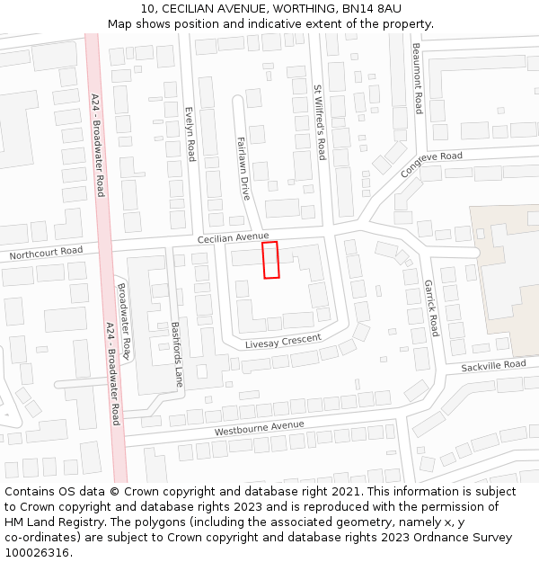 10, CECILIAN AVENUE, WORTHING, BN14 8AU: Location map and indicative extent of plot