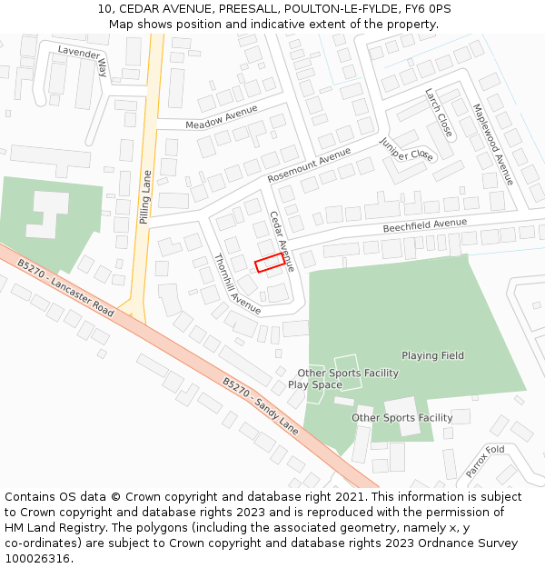 10, CEDAR AVENUE, PREESALL, POULTON-LE-FYLDE, FY6 0PS: Location map and indicative extent of plot