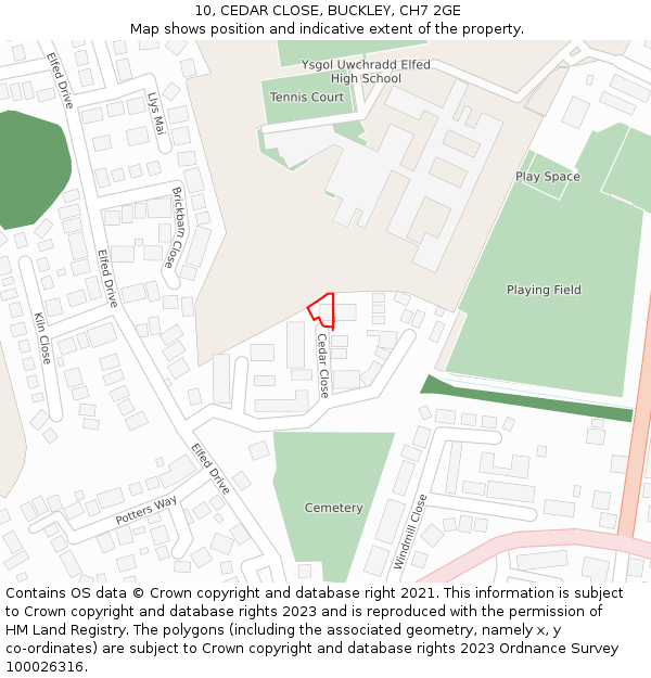 10, CEDAR CLOSE, BUCKLEY, CH7 2GE: Location map and indicative extent of plot