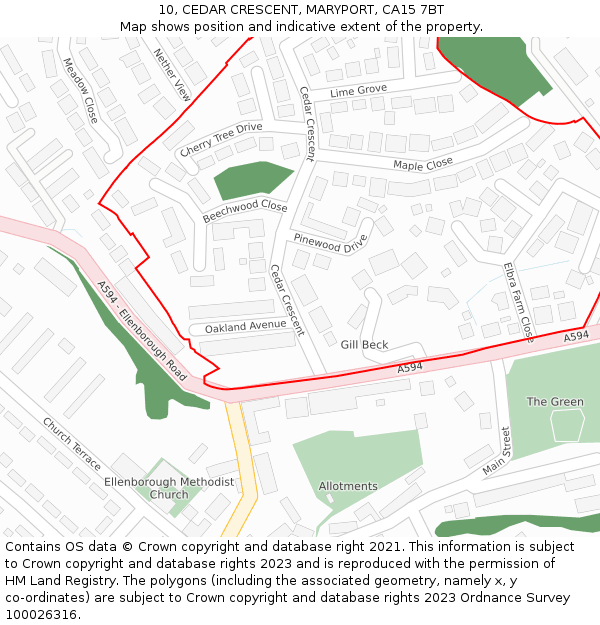 10, CEDAR CRESCENT, MARYPORT, CA15 7BT: Location map and indicative extent of plot