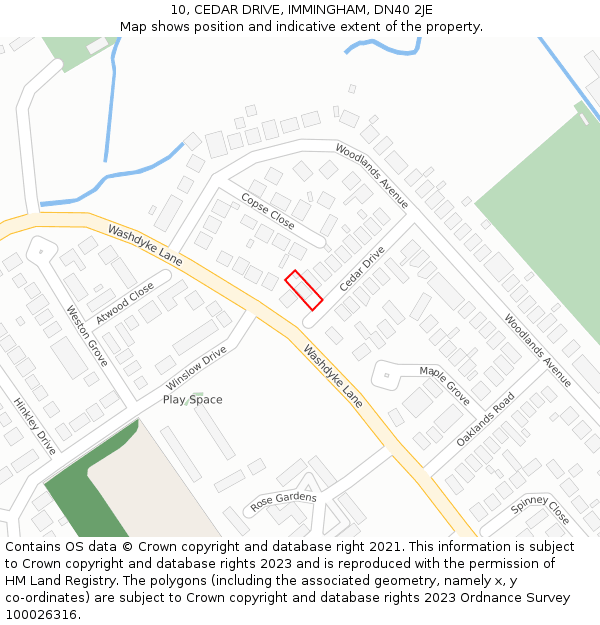 10, CEDAR DRIVE, IMMINGHAM, DN40 2JE: Location map and indicative extent of plot