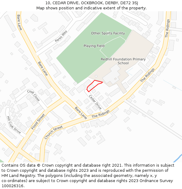 10, CEDAR DRIVE, OCKBROOK, DERBY, DE72 3SJ: Location map and indicative extent of plot