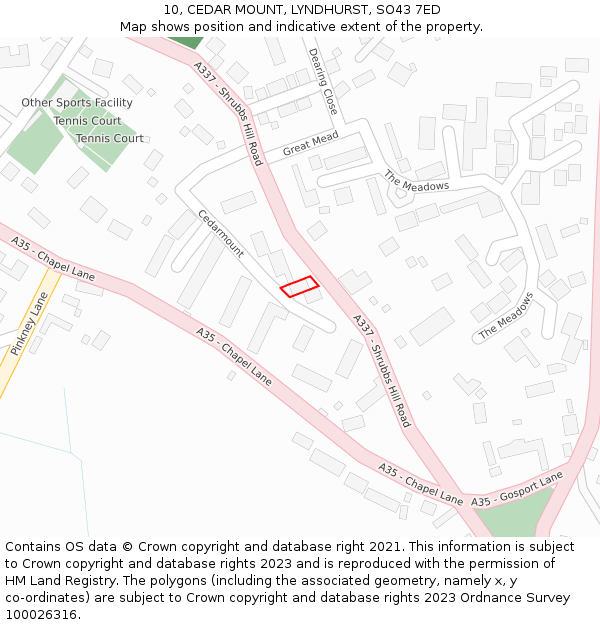 10, CEDAR MOUNT, LYNDHURST, SO43 7ED: Location map and indicative extent of plot