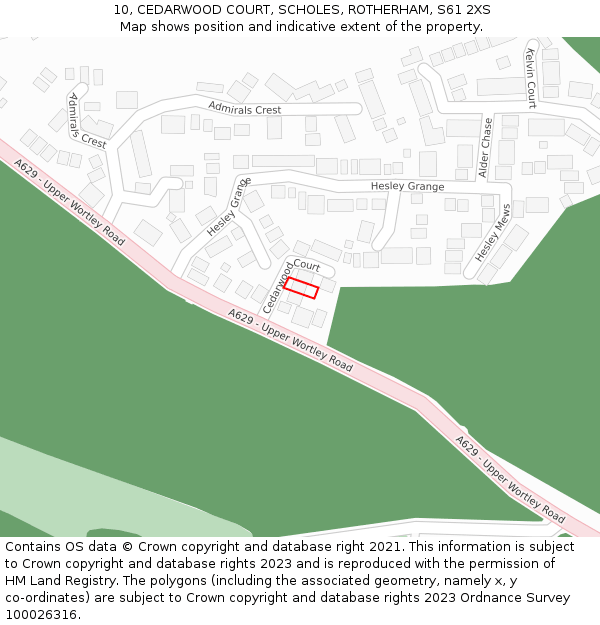 10, CEDARWOOD COURT, SCHOLES, ROTHERHAM, S61 2XS: Location map and indicative extent of plot