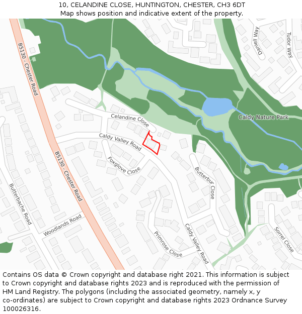 10, CELANDINE CLOSE, HUNTINGTON, CHESTER, CH3 6DT: Location map and indicative extent of plot