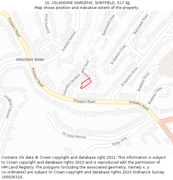 10, CELANDINE GARDENS, SHEFFIELD, S17 4JJ: Location map and indicative extent of plot