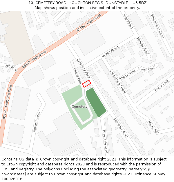 10, CEMETERY ROAD, HOUGHTON REGIS, DUNSTABLE, LU5 5BZ: Location map and indicative extent of plot