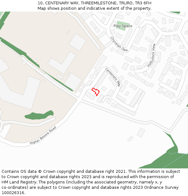 10, CENTENARY WAY, THREEMILESTONE, TRURO, TR3 6FH: Location map and indicative extent of plot