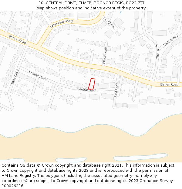 10, CENTRAL DRIVE, ELMER, BOGNOR REGIS, PO22 7TT: Location map and indicative extent of plot