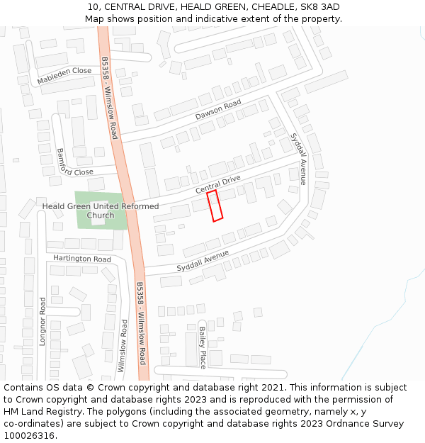 10, CENTRAL DRIVE, HEALD GREEN, CHEADLE, SK8 3AD: Location map and indicative extent of plot