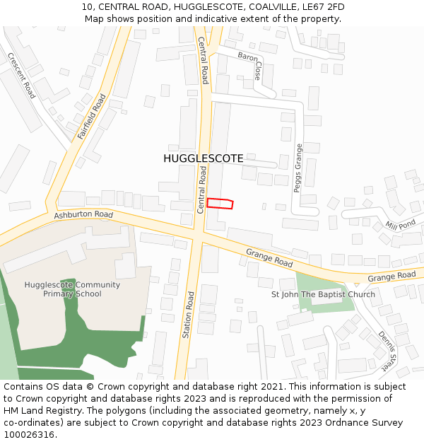10, CENTRAL ROAD, HUGGLESCOTE, COALVILLE, LE67 2FD: Location map and indicative extent of plot