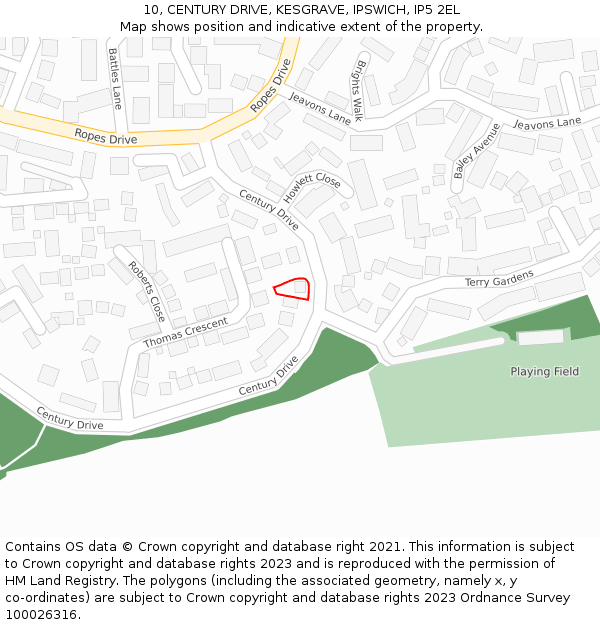 10, CENTURY DRIVE, KESGRAVE, IPSWICH, IP5 2EL: Location map and indicative extent of plot