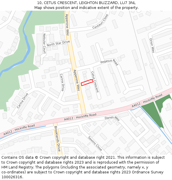 10, CETUS CRESCENT, LEIGHTON BUZZARD, LU7 3NL: Location map and indicative extent of plot
