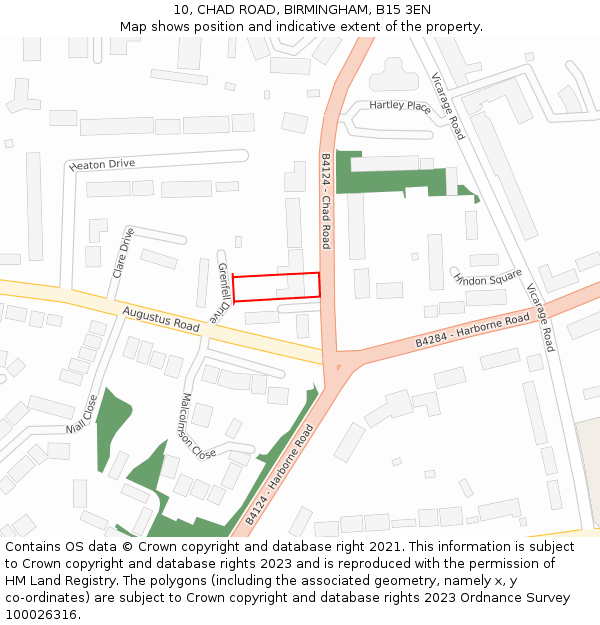 10, CHAD ROAD, BIRMINGHAM, B15 3EN: Location map and indicative extent of plot