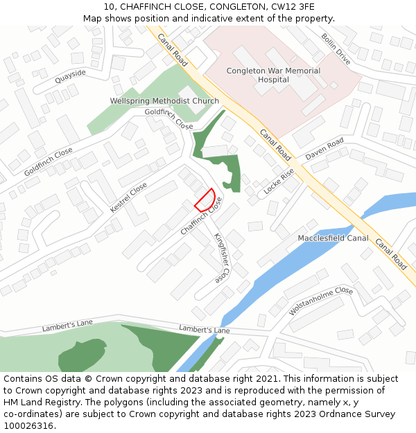 10, CHAFFINCH CLOSE, CONGLETON, CW12 3FE: Location map and indicative extent of plot
