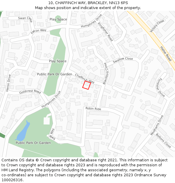 10, CHAFFINCH WAY, BRACKLEY, NN13 6PS: Location map and indicative extent of plot