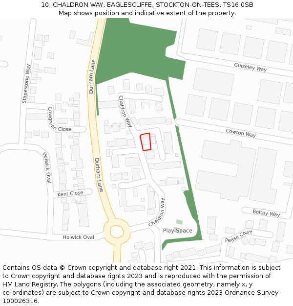 10, CHALDRON WAY, EAGLESCLIFFE, STOCKTON-ON-TEES, TS16 0SB: Location map and indicative extent of plot