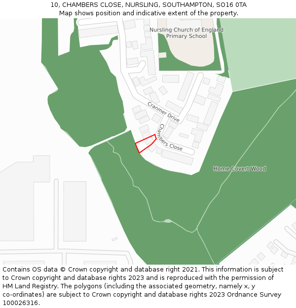 10, CHAMBERS CLOSE, NURSLING, SOUTHAMPTON, SO16 0TA: Location map and indicative extent of plot