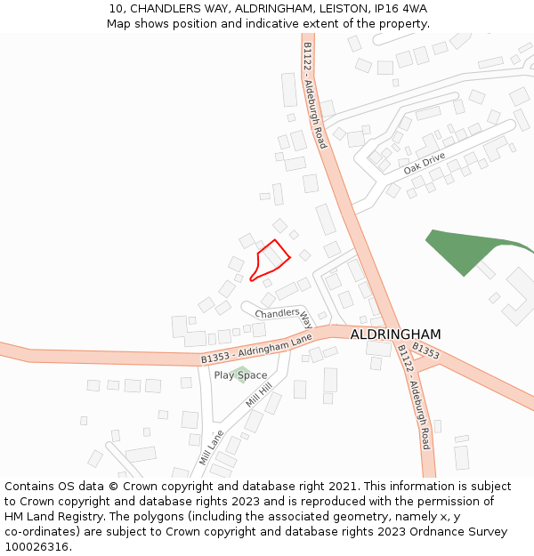 10, CHANDLERS WAY, ALDRINGHAM, LEISTON, IP16 4WA: Location map and indicative extent of plot