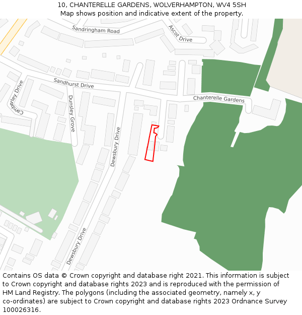 10, CHANTERELLE GARDENS, WOLVERHAMPTON, WV4 5SH: Location map and indicative extent of plot