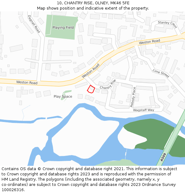 10, CHANTRY RISE, OLNEY, MK46 5FE: Location map and indicative extent of plot