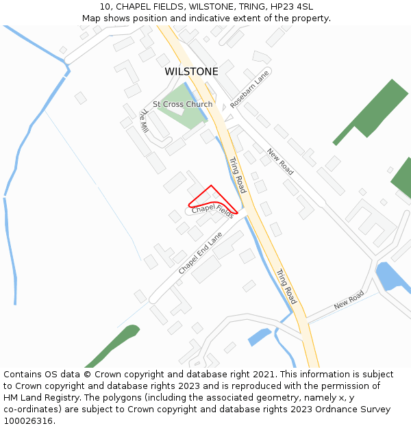 10, CHAPEL FIELDS, WILSTONE, TRING, HP23 4SL: Location map and indicative extent of plot