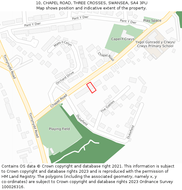 10, CHAPEL ROAD, THREE CROSSES, SWANSEA, SA4 3PU: Location map and indicative extent of plot