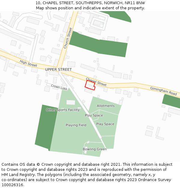 10, CHAPEL STREET, SOUTHREPPS, NORWICH, NR11 8NW: Location map and indicative extent of plot