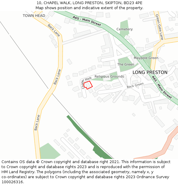10, CHAPEL WALK, LONG PRESTON, SKIPTON, BD23 4PE: Location map and indicative extent of plot
