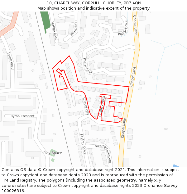 10, CHAPEL WAY, COPPULL, CHORLEY, PR7 4QN: Location map and indicative extent of plot