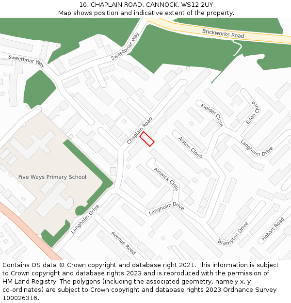 10, CHAPLAIN ROAD, CANNOCK, WS12 2UY: Location map and indicative extent of plot