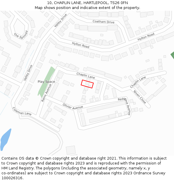 10, CHAPLIN LANE, HARTLEPOOL, TS26 0FN: Location map and indicative extent of plot