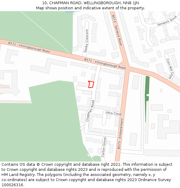 10, CHAPMAN ROAD, WELLINGBOROUGH, NN8 1JN: Location map and indicative extent of plot