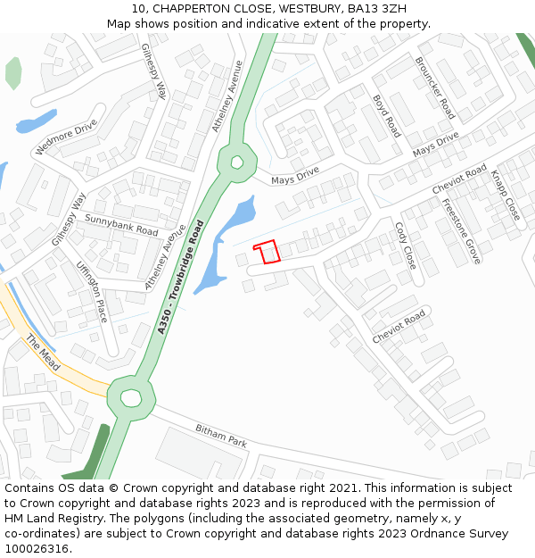 10, CHAPPERTON CLOSE, WESTBURY, BA13 3ZH: Location map and indicative extent of plot