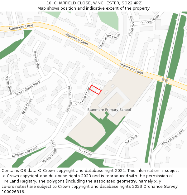 10, CHARFIELD CLOSE, WINCHESTER, SO22 4PZ: Location map and indicative extent of plot