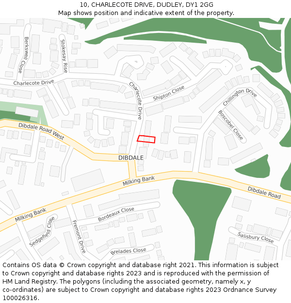 10, CHARLECOTE DRIVE, DUDLEY, DY1 2GG: Location map and indicative extent of plot